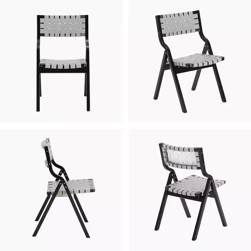 Lot de 2 chaises de salle à manger en bois Okak, chaises pliantes avec assise tressée et dossier en sangle, chaises de salle à manger empilables pour salle à manger
