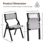 Lot de 2 chaises de salle à manger en bois Okak, chaises pliantes avec assise tressée et dossier en sangle, chaises de salle à manger empilables pour salle à manger