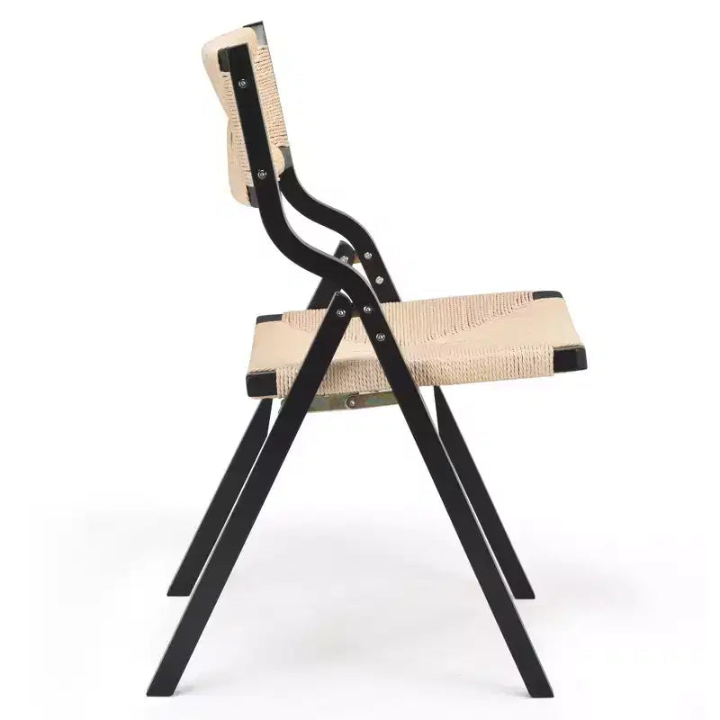 Lot de 2 chaises de salle à manger en bois Okak, chaises pliantes avec assise tressée et dossier en sangle, chaises de salle à manger empilables pour salle à manger