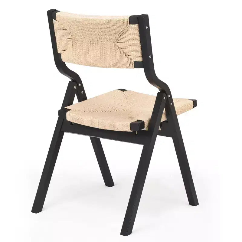 Lot de 2 chaises de salle à manger en bois Okak, chaises pliantes avec assise tressée et dossier en sangle, chaises de salle à manger empilables pour salle à manger