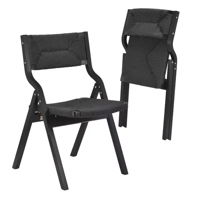 Lot de 2 chaises de salle à manger en bois Okak, chaises pliantes avec assise tressée et dossier en sangle, chaises de salle à manger empilables pour salle à manger