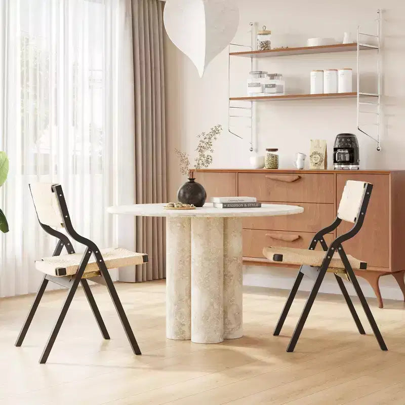 Lot de 2 chaises de salle à manger en bois Okak, chaises pliantes avec assise tressée et dossier en sangle, chaises de salle à manger empilables pour salle à manger