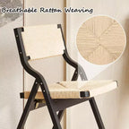 Lot de 2 chaises de salle à manger en bois Okak, chaises pliantes avec assise tressée et dossier en sangle, chaises de salle à manger empilables pour salle à manger