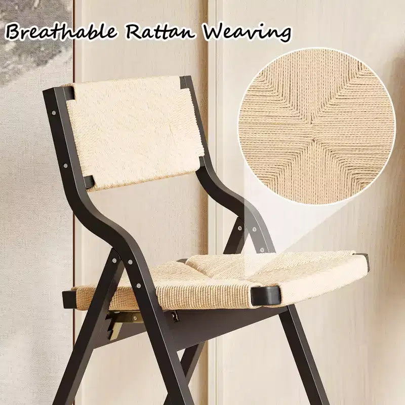 Lot de 2 chaises de salle à manger en bois Okak, chaises pliantes avec assise tressée et dossier en sangle, chaises de salle à manger empilables pour salle à manger