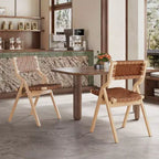 Lot de 2 chaises de salle à manger en bois Okak, chaises pliantes avec assise tressée et dossier en sangle, chaises de salle à manger empilables pour salle à manger