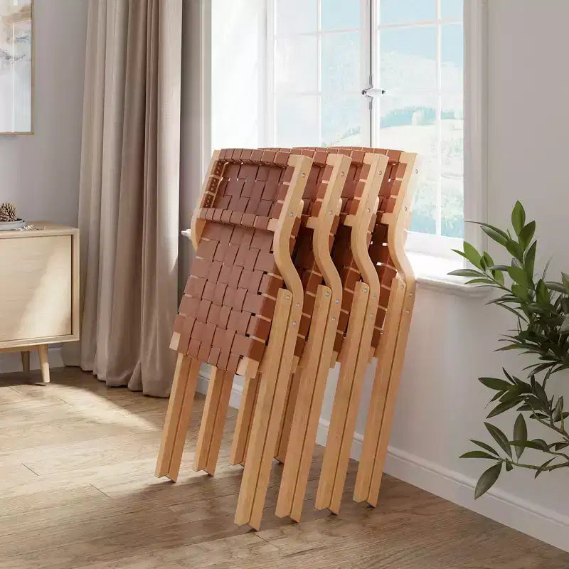 Lot de 2 chaises de salle à manger en bois Okak, chaises pliantes avec assise tressée et dossier en sangle, chaises de salle à manger empilables pour salle à manger