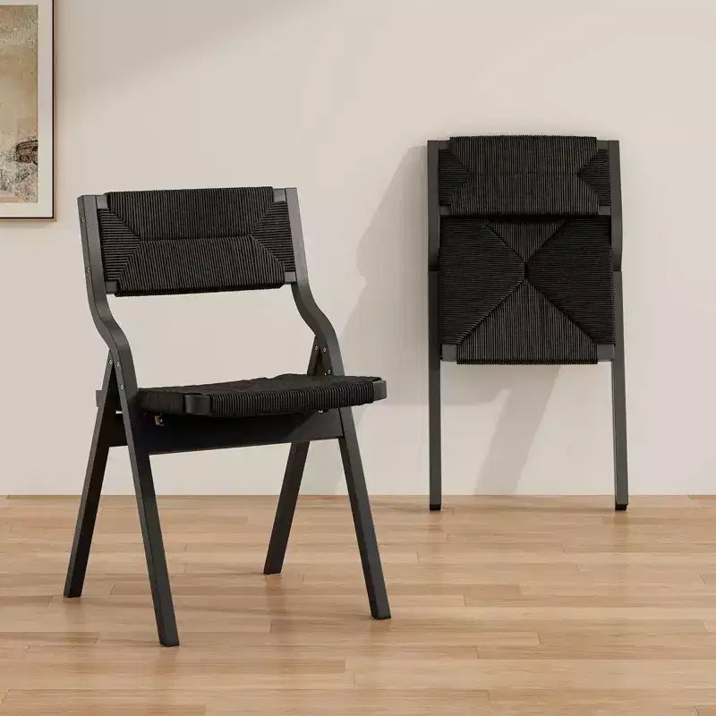 Lot de 2 chaises de salle à manger en bois Okak, chaises pliantes avec assise tressée et dossier en sangle, chaises de salle à manger empilables pour salle à manger