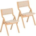 Lot de 2 chaises de salle à manger en bois Okak, chaises pliantes avec assise tressée et dossier en sangle, chaises de salle à manger empilables pour salle à manger
