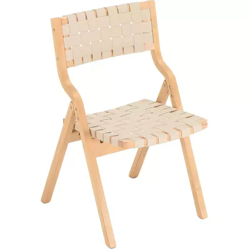 Lot de 2 chaises de salle à manger en bois Okak, chaises pliantes avec assise tressée et dossier en sangle, chaises de salle à manger empilables pour salle à manger