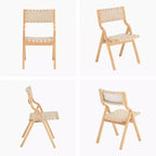 Lot de 2 chaises de salle à manger en bois Okak, chaises pliantes avec assise tressée et dossier en sangle, chaises de salle à manger empilables pour salle à manger