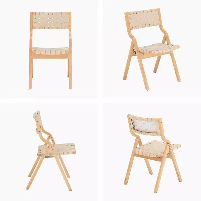 Lot de 2 chaises de salle à manger en bois Okak, chaises pliantes avec assise tressée et dossier en sangle, chaises de salle à manger empilables pour salle à manger