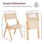 Lot de 2 chaises de salle à manger en bois Okak, chaises pliantes avec assise tressée et dossier en sangle, chaises de salle à manger empilables pour salle à manger