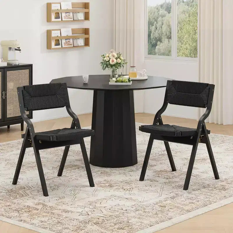 Lot de 2 chaises de salle à manger en bois Okak, chaises pliantes avec assise tressée et dossier en sangle, chaises de salle à manger empilables pour salle à manger