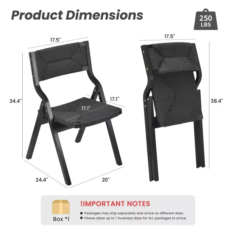 Lot de 2 chaises de salle à manger en bois Okak, chaises pliantes avec assise tressée et dossier en sangle, chaises de salle à manger empilables pour salle à manger