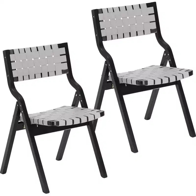 Lot de 2 chaises de salle à manger en bois Okak, chaises pliantes avec assise tressée et dossier en sangle, chaises de salle à manger empilables pour salle à manger