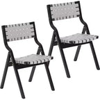 Lot de 2 chaises de salle à manger en bois Okak, chaises pliantes avec assise tressée et dossier en sangle, chaises de salle à manger empilables pour salle à manger
