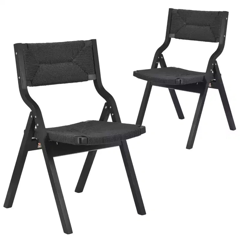 Okak Wooden Dining Chairs Set of 2, Folding Dining Chairs with Woven Seat and Webbing Back, Stackable Dining Chairs for Dining Room