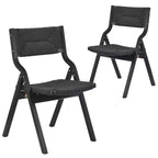 Okak Wooden Dining Chairs Set of 2, Folding Dining Chairs with Woven Seat and Webbing Back, Stackable Dining Chairs for Dining Room