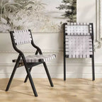 Lot de 2 chaises de salle à manger en bois Okak, chaises pliantes avec assise tressée et dossier en sangle, chaises de salle à manger empilables pour salle à manger