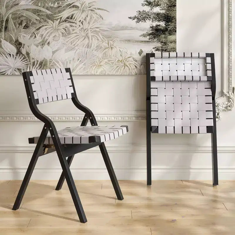 Lot de 2 chaises de salle à manger en bois Okak, chaises pliantes avec assise tressée et dossier en sangle, chaises de salle à manger empilables pour salle à manger