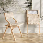 Lot de 2 chaises de salle à manger en bois Okak, chaises pliantes avec assise tressée et dossier en sangle, chaises de salle à manger empilables pour salle à manger