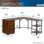 Bureau d'angle TUYOHW, bureau informatique bicolore avec rangement, plateau en noyer, cadre en acier, 3 tiroirs, étagère réglable, bureau d'écriture pour le bureau
