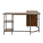 Bureau d'angle TUYOHW, bureau informatique bicolore avec rangement, plateau en noyer, cadre en acier, 3 tiroirs, étagère réglable, bureau d'écriture pour le bureau