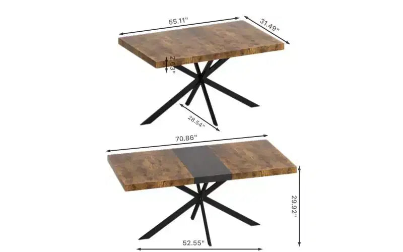 TUYOHW Storage Box Dining Table for 4-6,Expandable Kitchen Table with Cross Iron Foot Base & Relief Plate,Wooden Table for Office,Living Room