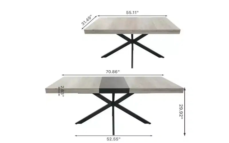 TUYOHW Storage Box Dining Table for 4-6,Expandable Kitchen Table with Cross Iron Foot Base & Relief Plate,Wooden Table for Office,Living Room