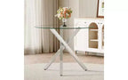 Table de salle à manger en verre trempé TUYOHW avec base en métal en forme de X, table de cuisine ronde de 39 pouces pour 2 à 4 personnes, table compacte et peu encombrante pour la salle à manger et le salon