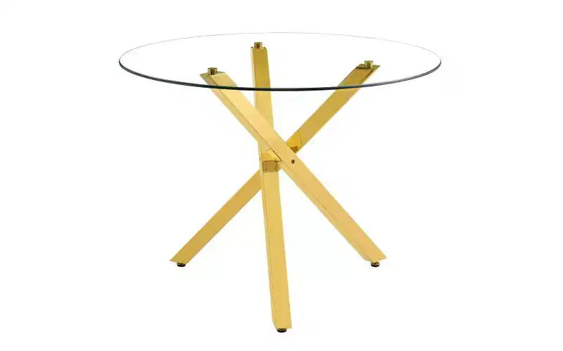 TUYOHW Tempered Glass Dining Table with X-shaped Metal Base,39 Round Kitchen Table for 2-4,Space-saving & Compact Table for Dining,Living Room
