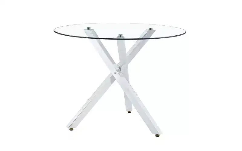 Table de salle à manger en verre trempé TUYOHW avec base en métal en forme de X, table de cuisine ronde de 39 pouces pour 2 à 4 personnes, table compacte et peu encombrante pour la salle à manger et le salon