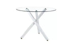 Table de salle à manger en verre trempé TUYOHW avec base en métal en forme de X, table de cuisine ronde de 39 pouces pour 2 à 4 personnes, table compacte et peu encombrante pour la salle à manger et le salon