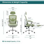 TUYOHW Ergonomic Office Chair with Retractable Footrest, Gaming Chair with Lumbar Support Pillow and Padded Armrests, Swivel Chair for Office