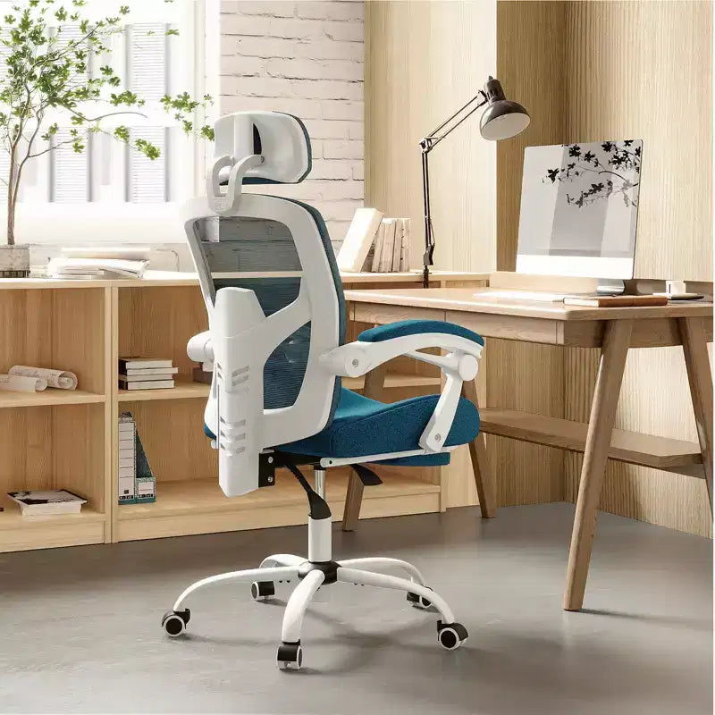 TUYOHW Ergonomic Office Chair with Retractable Footrest, Gaming Chair with Lumbar Support Pillow and Padded Armrests, Swivel Chair for Office