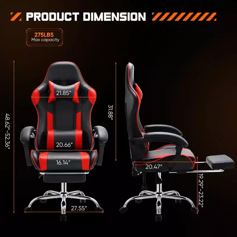 TUYOHW Ergonomic Gaming Chair with Footrest, PU Leather Recliner with Headrest and Fixed Up Armrest, Computer Chair for Study, Office