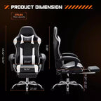 TUYOHW Ergonomic Gaming Chair with Footrest, PU Leather Recliner with Headrest and Fixed Up Armrest, Computer Chair for Study, Office