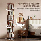 Étagère rotative en bois, 6 niveaux ronds, pivotement à 360°, bibliothèque à roulettes pour enfants, petits espaces, coins, chambre, bureau, noyer