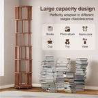 Étagère rotative en bois, 6 niveaux ronds, pivotement à 360°, bibliothèque à roulettes pour enfants, petits espaces, coins, chambre, bureau, noyer