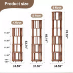 Étagère rotative en bois, 6 niveaux ronds, pivotement à 360°, bibliothèque à roulettes pour enfants, petits espaces, coins, chambre, bureau, noyer