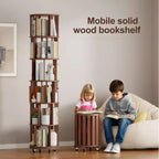 Étagère rotative en bois, 6 niveaux ronds, pivotement à 360°, bibliothèque à roulettes pour enfants, petits espaces, coins, chambre, bureau, noyer
