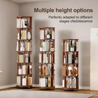 Étagère rotative en bois, 6 niveaux ronds, pivotement à 360°, bibliothèque à roulettes pour enfants, petits espaces, coins, chambre, bureau, noyer