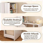 TUYOHW Stretchable Writing Desk,Foldable Home Office Desk with Storage Shelves and Wheels,Mobile Workstation for Small Apartments,Offices