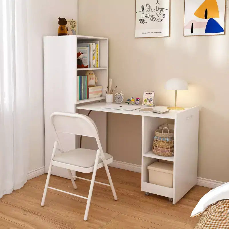 TUYOHW Stretchable Writing Desk,Foldable Home Office Desk with Storage Shelves and Wheels,Mobile Workstation for Small Apartments,Offices