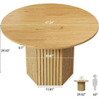 Lantine Round Wood Dining Table, 47-Inch Small Dining Table for 4, Modern Circle Kitchen Table with Wood Strip Base for Kitchen Living Room, Walnut