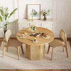 Lantine Round Wood Dining Table, 47-Inch Small Dining Table for 4, Modern Circle Kitchen Table with Wood Strip Base for Kitchen Living Room, Walnut