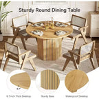 Lantine Round Wood Dining Table, 47-Inch Small Dining Table for 4, Modern Circle Kitchen Table with Wood Strip Base for Kitchen Living Room, Walnut