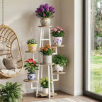 MAYEERTY 7-Tier Industrial Retro Plant Stand, High-Low Round Panel Flower Display Rack