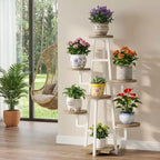 MAYEERTY 7-Tier Industrial Retro Plant Stand, High-Low Round Panel Flower Display Rack