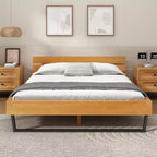 Queen/King Size Platform Bed Frame with Headboard, Sturdy Pinewood & Iron Frame, Modern Industrial Minimilist Design, Natural+Black - ModernLuxe